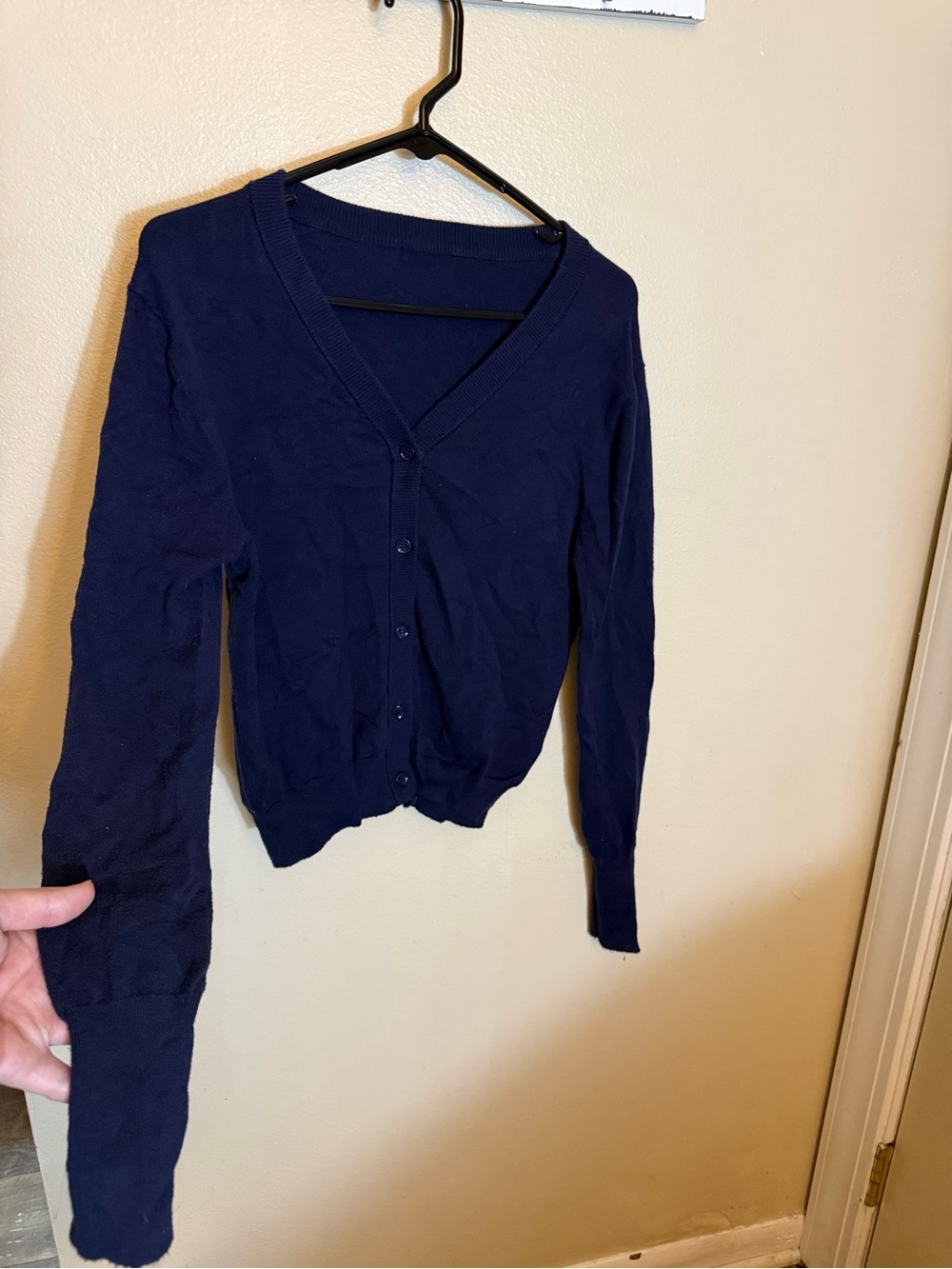 Women's V-Neck Button-Front Cardigan in Navy